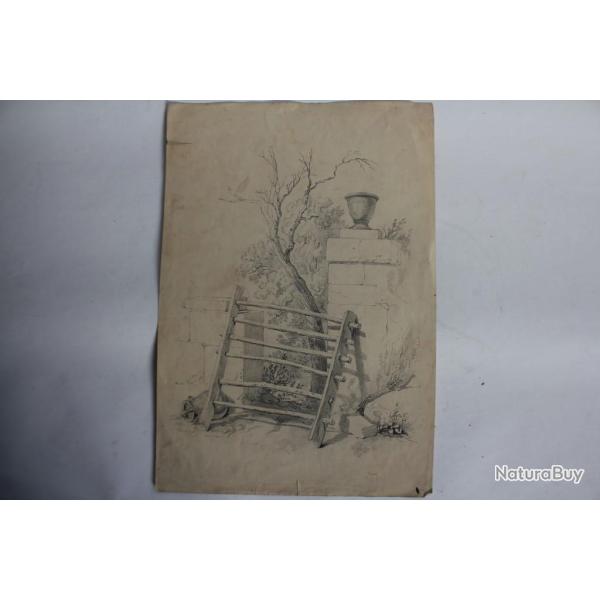 Dessin original au crayon XIXe si�cle