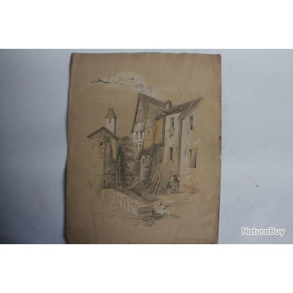 Dessin original au crayon r�hauss� XIXe si�cle