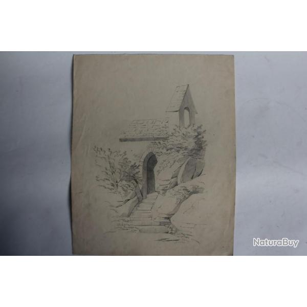 Dessin original au crayon Chapelle XIXe si�cle