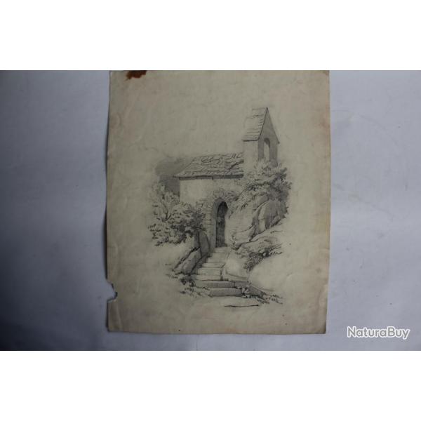 Dessin original au crayon Chapelle XIXe si�cle