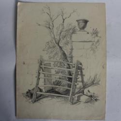 Dessin original au crayon XIXe siècle