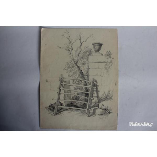 Dessin original au crayon XIXe si�cle