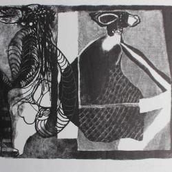 Lithographie originale Delapoterie Paul 1968 Dos à dos