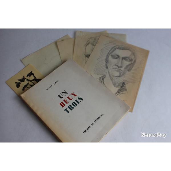 Xavier FIALA 4 Dessins originaux + Livre Un deux trois