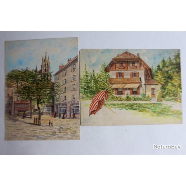 Aquarelles originales Lausanne / Grange-Canal (Genve) Suisse