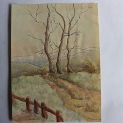 Aquarelle originale signée L'automne 1949