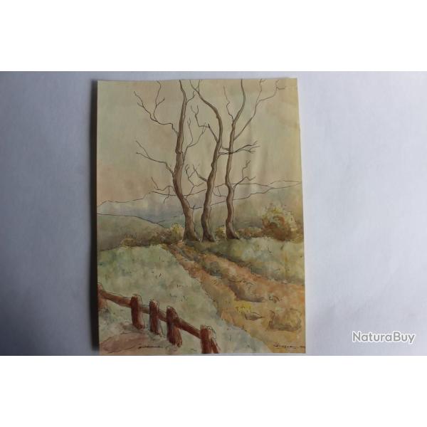 Aquarelle originale signe L'automne 1949