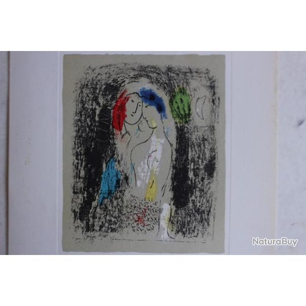 MARC CHAGALL Lithographie originale Les amoureux en gris 1957