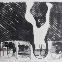 Lithographie originale Delapoterie Paul 1969 Têtes interchangeables