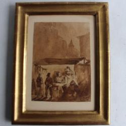 Ancien dessin original Lavis signé