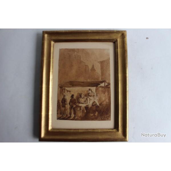 Ancien dessin original Lavis sign�