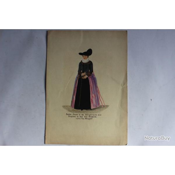 Aquarelle originale costume traditionnel dame Suisse