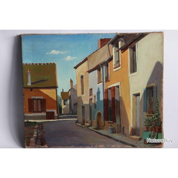 Tableau C. STEEN peinture � l'huile Rue du village 1943