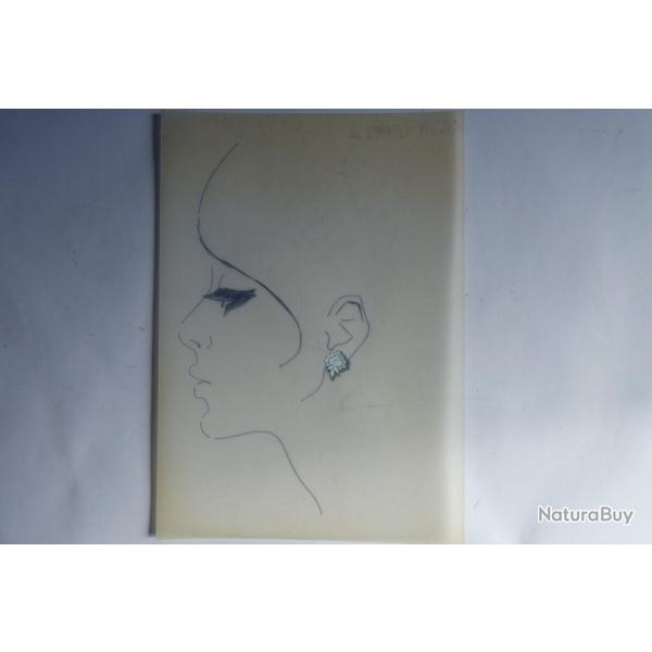 Ancien dessin original bijoux Boucle d'oreilles