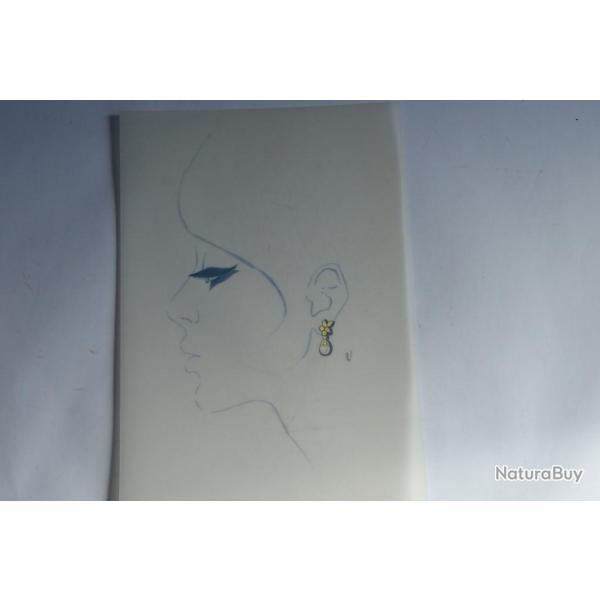 Ancien dessin original bijoux Boucle d'oreilles