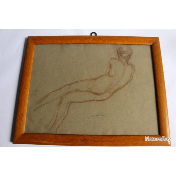 Otto VAUTIER Dessin original sanguine Femme nue