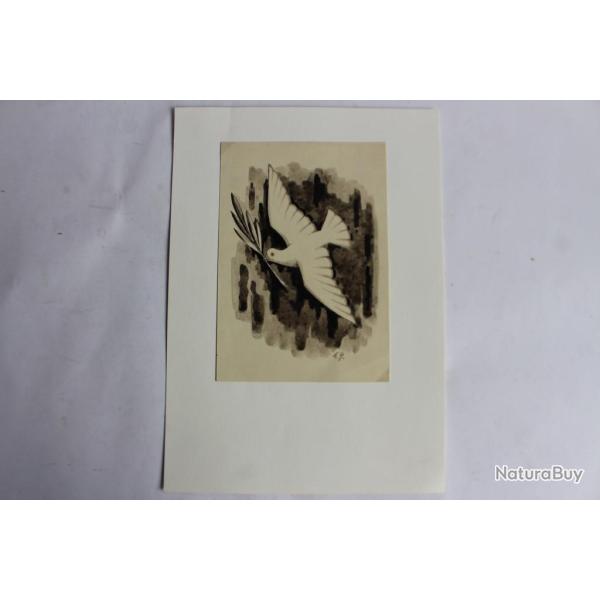 Dessin original encre Colombe paix rameau olivier