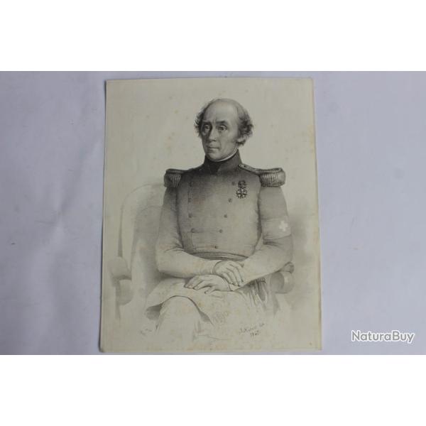 Lithographie Jules HEBERT Portrait g�n�ral Dufour 1846 Suisse
