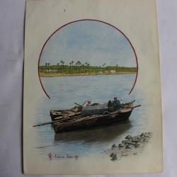 Peinture aquarelle Le Caire Pêcheurs 1897