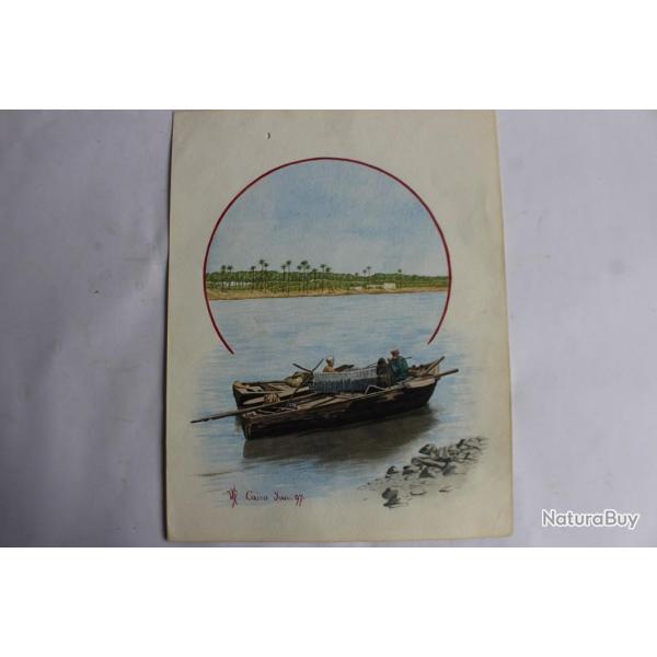 Peinture aquarelle Le Caire Pcheurs 1897