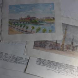 Grands dessins originaux à l'encre rehaussés aquarelle