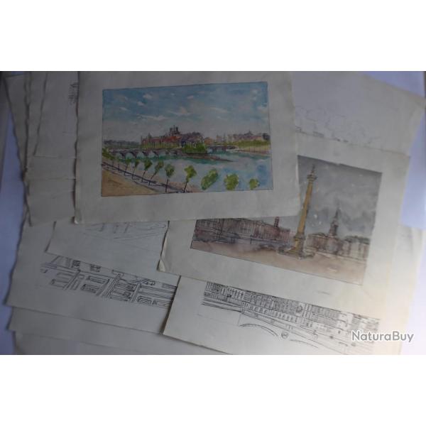 Grands dessins originaux  l'encre rehausss aquarelle