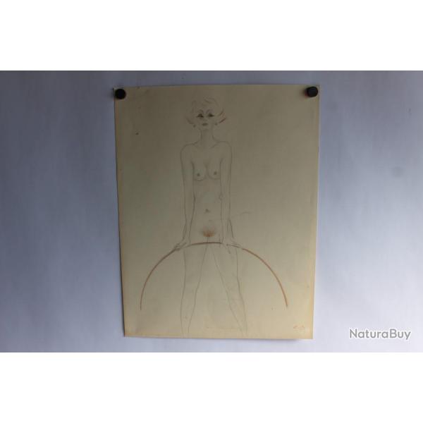 Dessin original femme nue E. B.