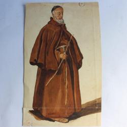 Aquarelle originale Moine 1847 Religieux
