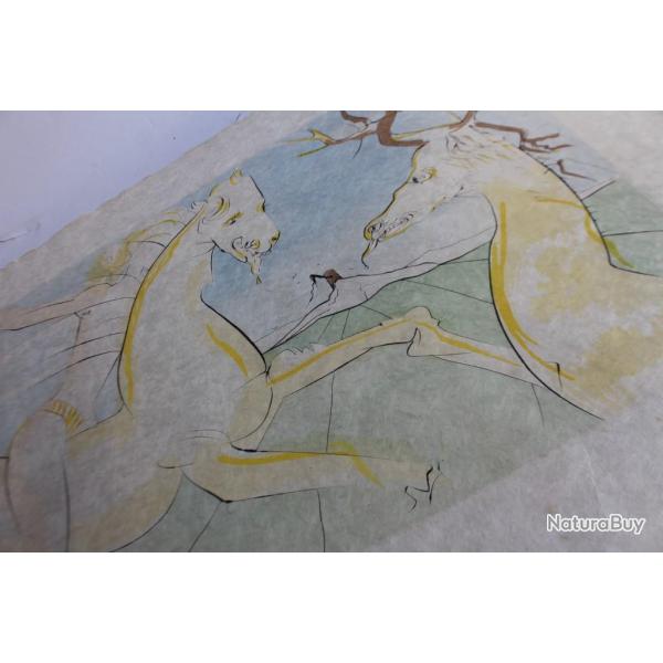 SALVADOR DALI  lithographie  Le cheval qui voulait se venger du cerf