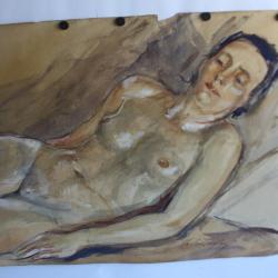 DE ZIEGLER Charles Aquarelle originale Femme nue érotique