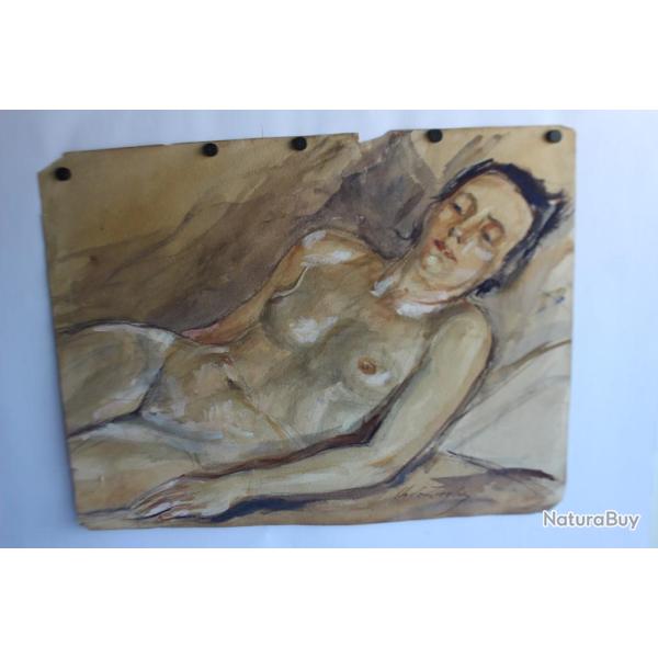 DE ZIEGLER Charles Aquarelle originale Femme nue rotique