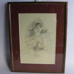 Dessin original au crayon Femme signé