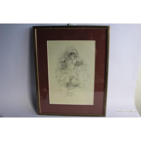 Dessin original au crayon Femme sign�