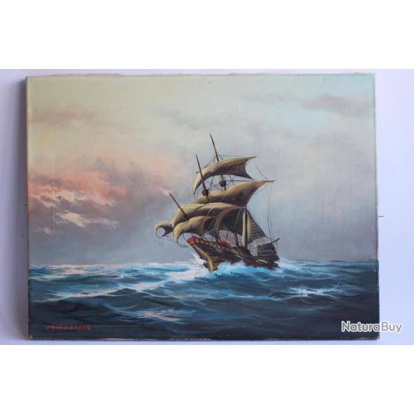 Tableau Bateau trois-m�ts GROSSGLAUSER peinture � l'huile