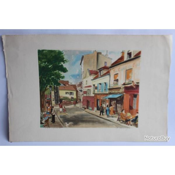 Grande lithographie sign�e Paris Montmartre
