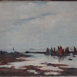 Tableau Léon GALAND peinture à l'huile Saint Guénolé 1926