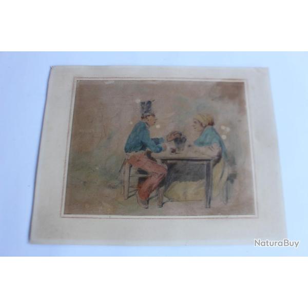 Dessin original Aquarelle Une conqu�te XIXe si�cle