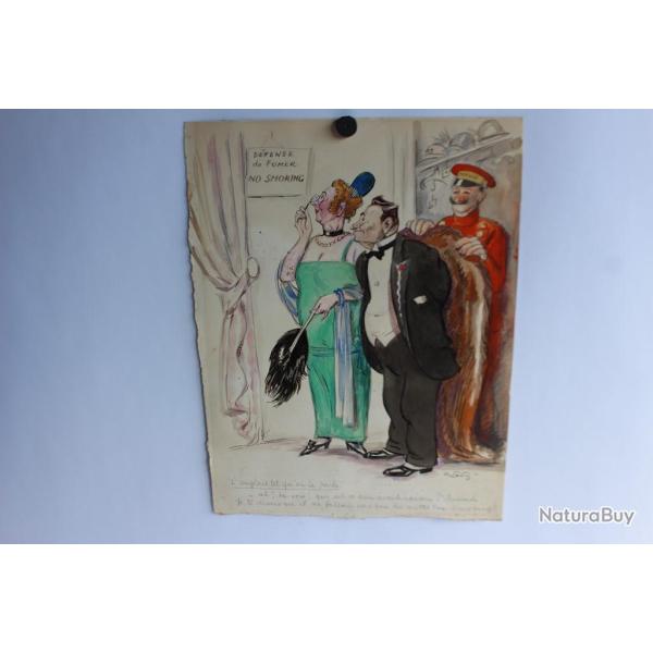 G PAVIS dessin original  aquarelle humoristique