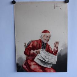 Aquarelle originale Cardinal Reading par E. HELLER