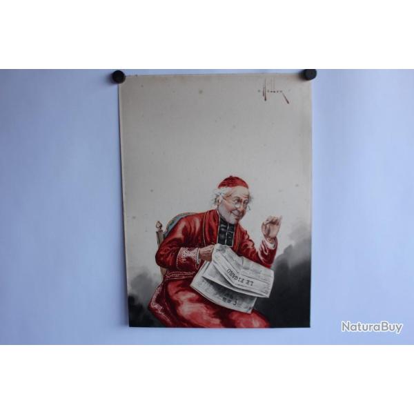 Aquarelle originale Cardinal Reading par E. HELLER