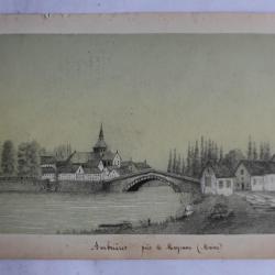 Dessin original au crayon Ambrières près de Mayenne Maine