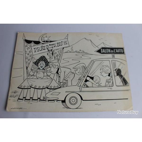 Dessin original sign� LEFFEL Salon de l'Auto 1981 Gen�ve
