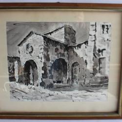 Dessin original &agrave; l'encre Lingueglietta Italie