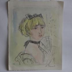 Dessin original Maurice BARRAUD aquarelle fusain
