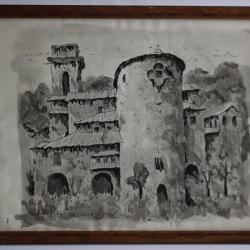 Dessin original a l'encre Château TAVERNIER 1965