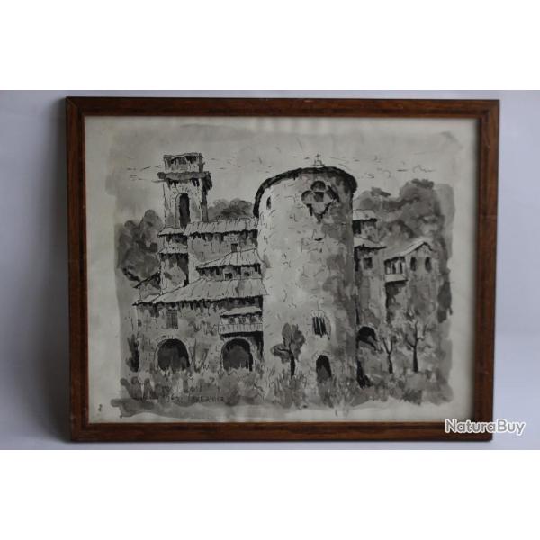 Dessin original a l'encre Ch�teau TAVERNIER 1965