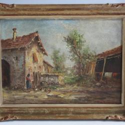 Tableau peinture à l'huile Francesco Paolo MANCINI Cour de ferme