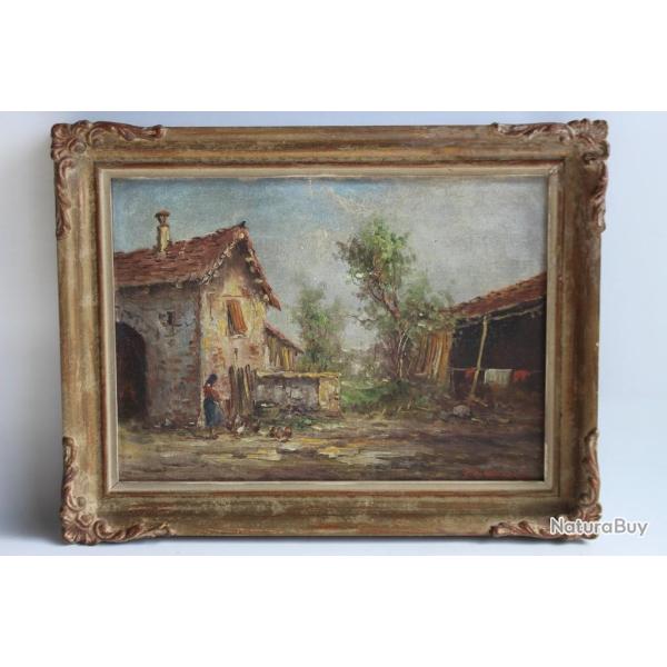 Tableau peinture  l'huile Francesco Paolo MANCINI Cour de ferme