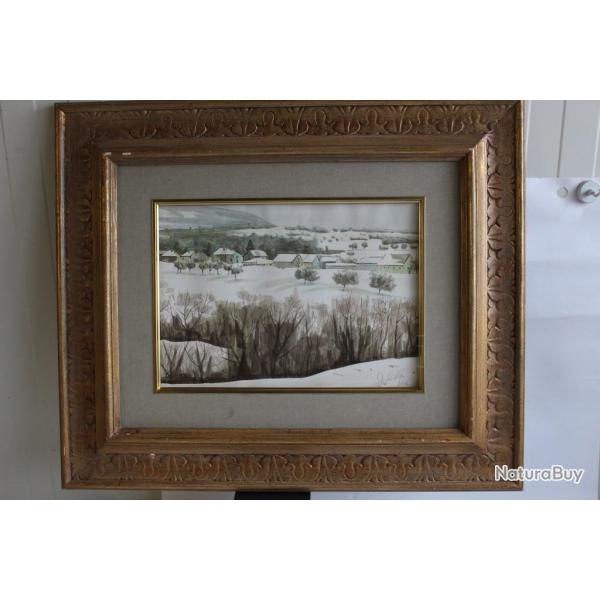 Peinture aquarelle Paysage d'hiver