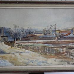 DE ZIEGLER Aquarelle Paysage de campagne Genevoise Suisse